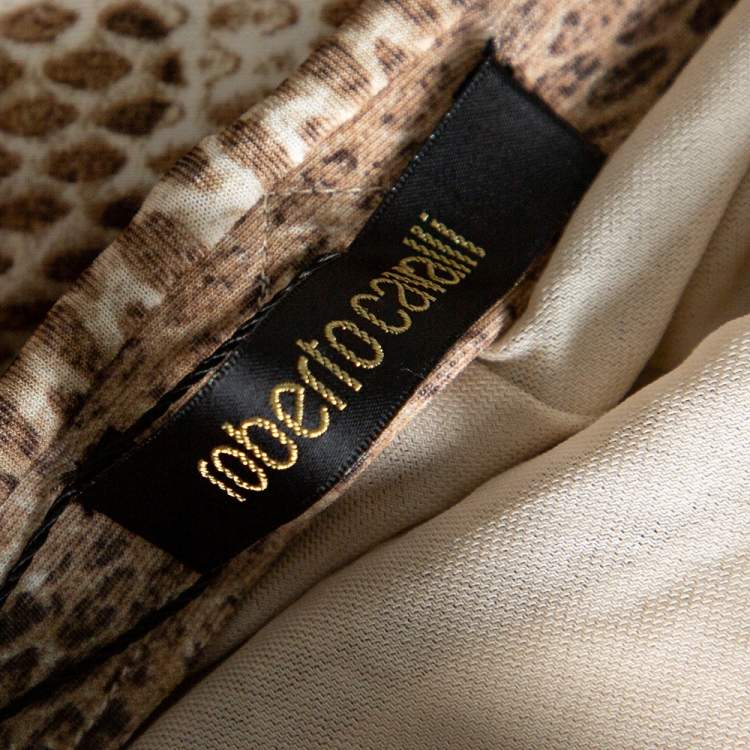 Pre Owned Roberto Cavalli Brown Snakeskin Print Jersey Gathered Waist Maxi Skirt M