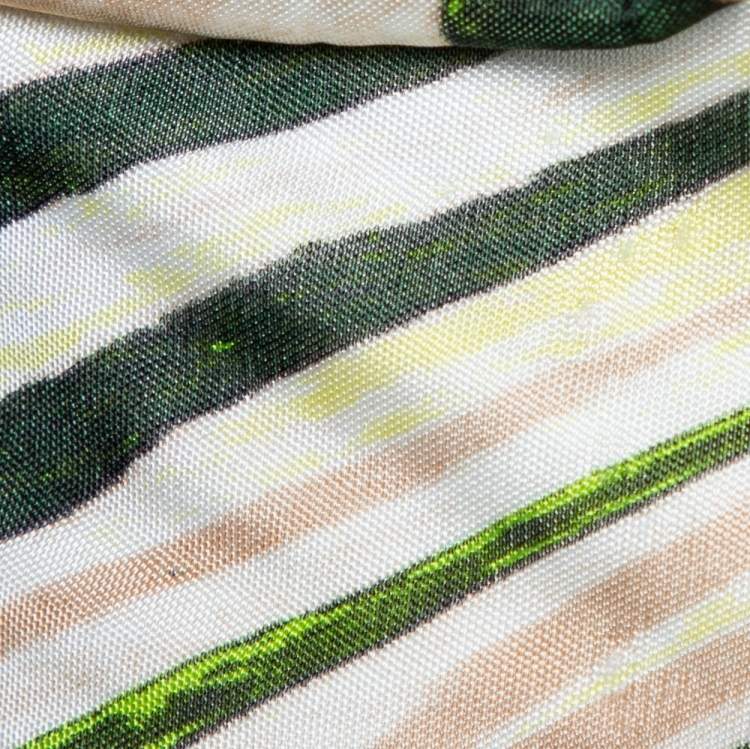 Pre Owned Roberto Cavalli Green Stripe Silk Blend Serpentine Detail Halter Top M