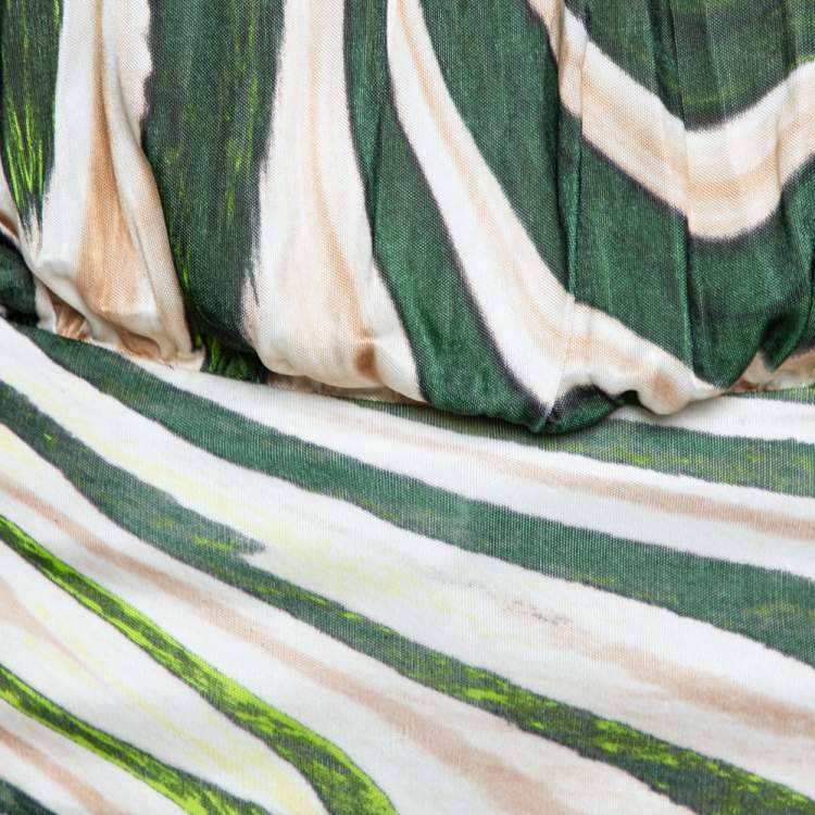 Pre Owned Roberto Cavalli Green Stripe Silk Blend Serpentine Detail Halter Top M