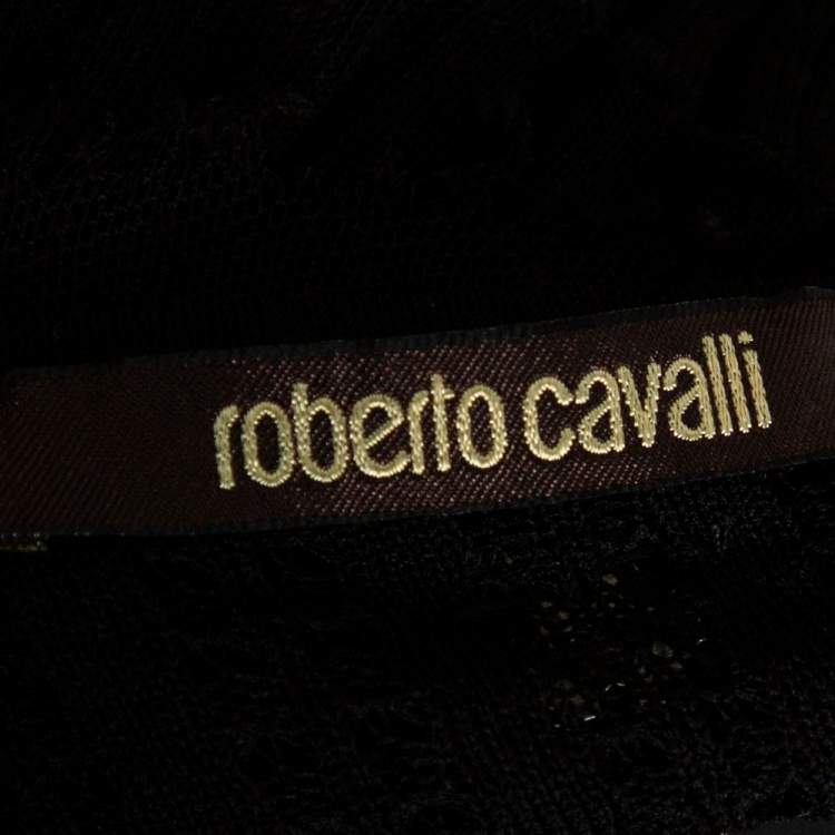 Pre Owned Roberto Cavalli Black Lace Detail Ruffled Sleeveless Dress S