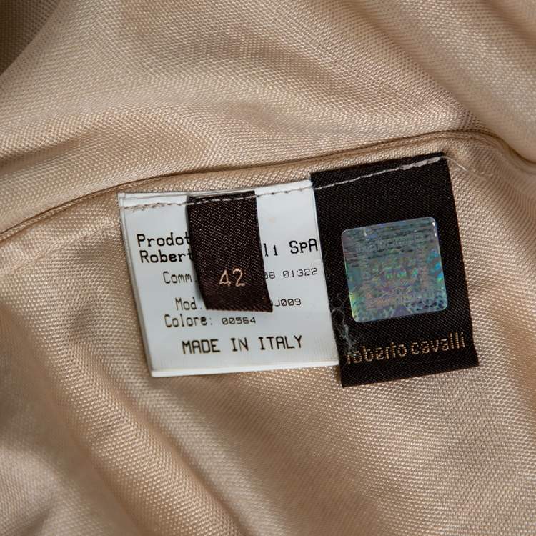 Pre Owned Roberto Cavalli Champagne Cream Knit Plunge Neck Gown M