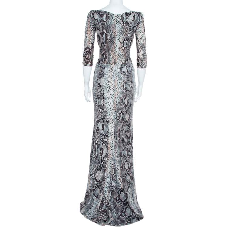 Pre Owned Roberto Cavalli Multicolor Snake Print Stretch Knit Top and Skirt Set S/M