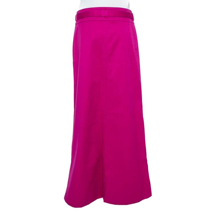Pre Owned Roberto Cavalli Pink Denim Belted Flared Maxi Skirt M