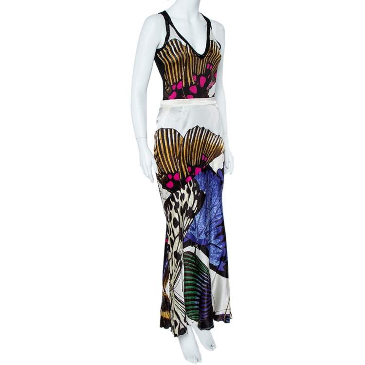 Pre Owned Roberto Cavalli  Multicolor Silk Skirt and Top Set M