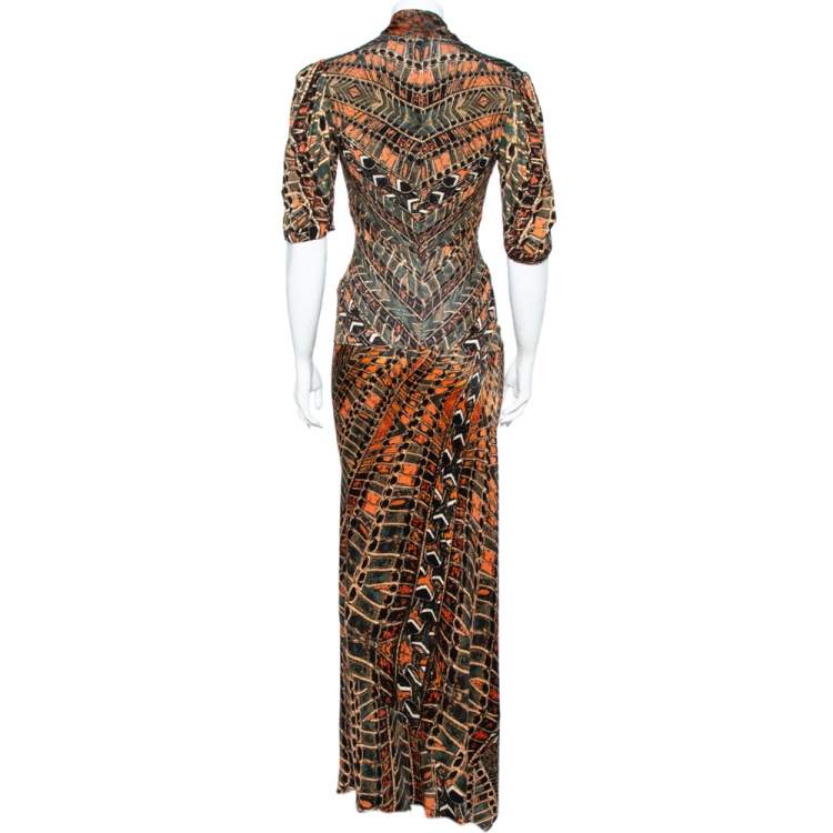 Pre Owned Roberto Cavalli  Multicolor Print Silk Top And Skirt Set M