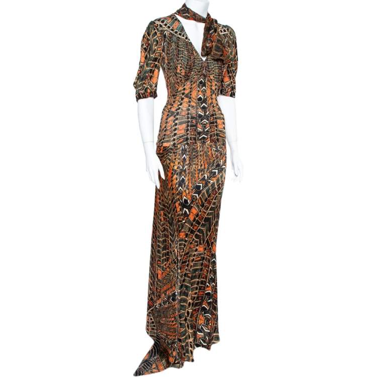 Pre Owned Roberto Cavalli  Multicolor Print Silk Top And Skirt Set M