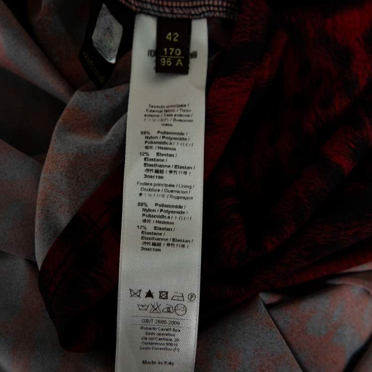 Pre Owned Roberto Cavalli Red Leopard Print Jersey Fitted Maxi Dress M