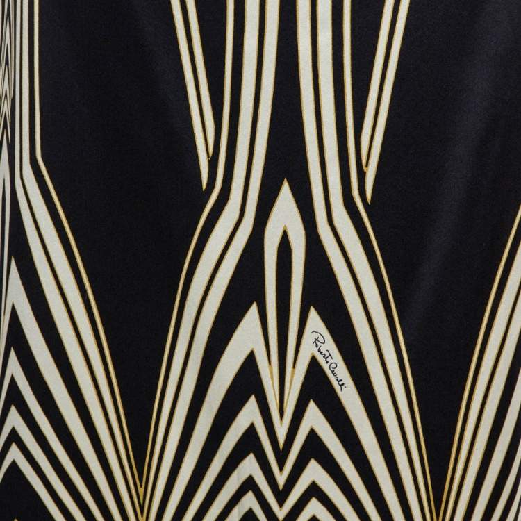Pre Owned Roberto Cavalli Multicolor Print Silk Flared Skirt M