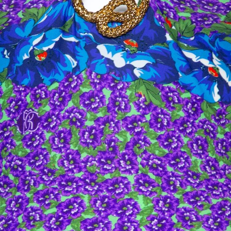 Pre Owned Roberto Cavalli Floral Printed Multicolored Fitted Top S