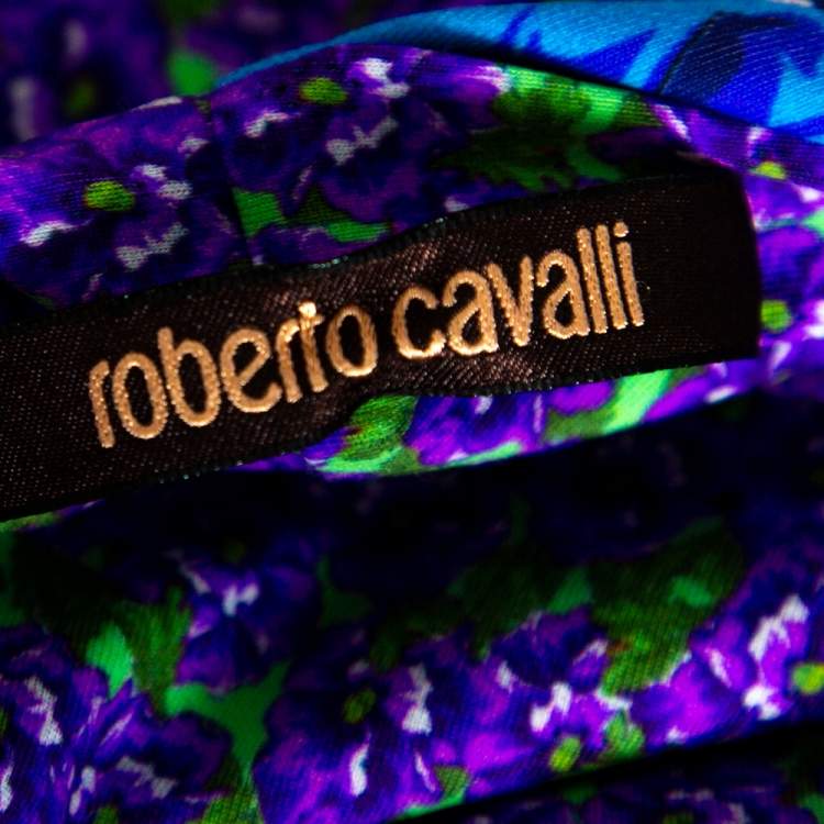 Pre Owned Roberto Cavalli Floral Printed Multicolored Fitted Top S
