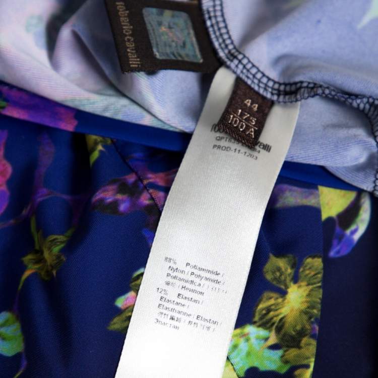 Pre Owned Roberto Cavalli Purple Floral Print Jersey Ruched Top M