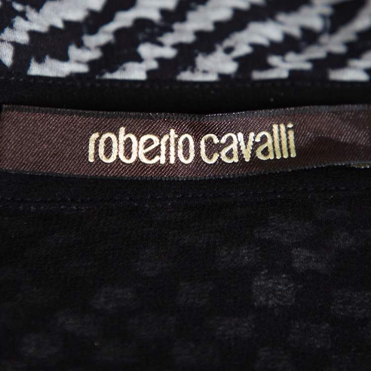 Pre Owned Roberto Cavalli Monochrome Silk Long Sleeve Sheer Blouse S