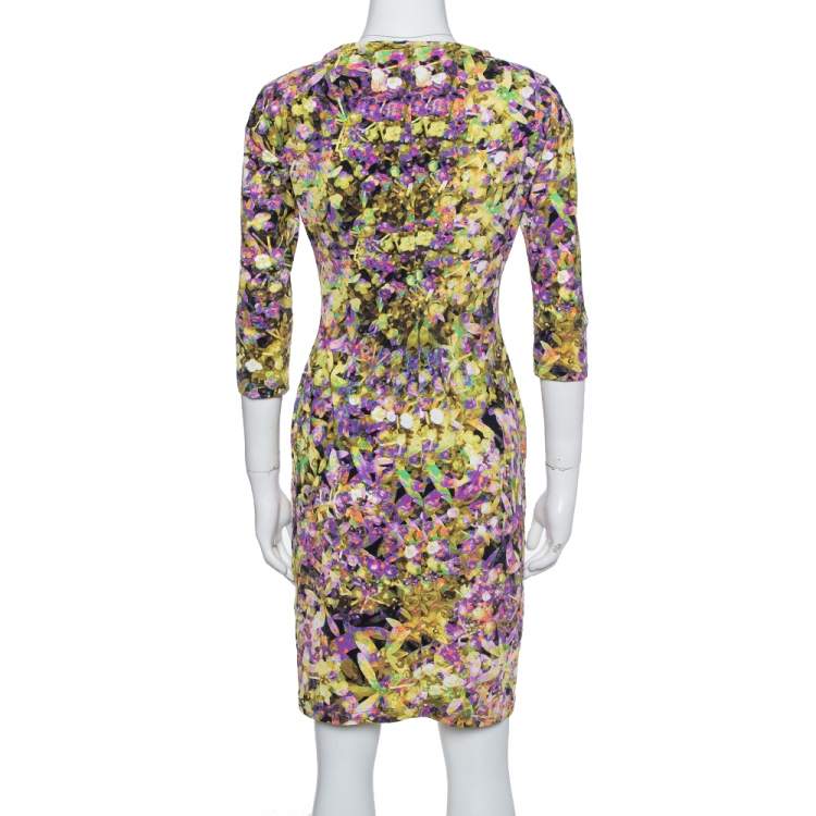 Pre Owned Roberto Cavalli Multicolor Printed Jersey Brooch Detail Dress M