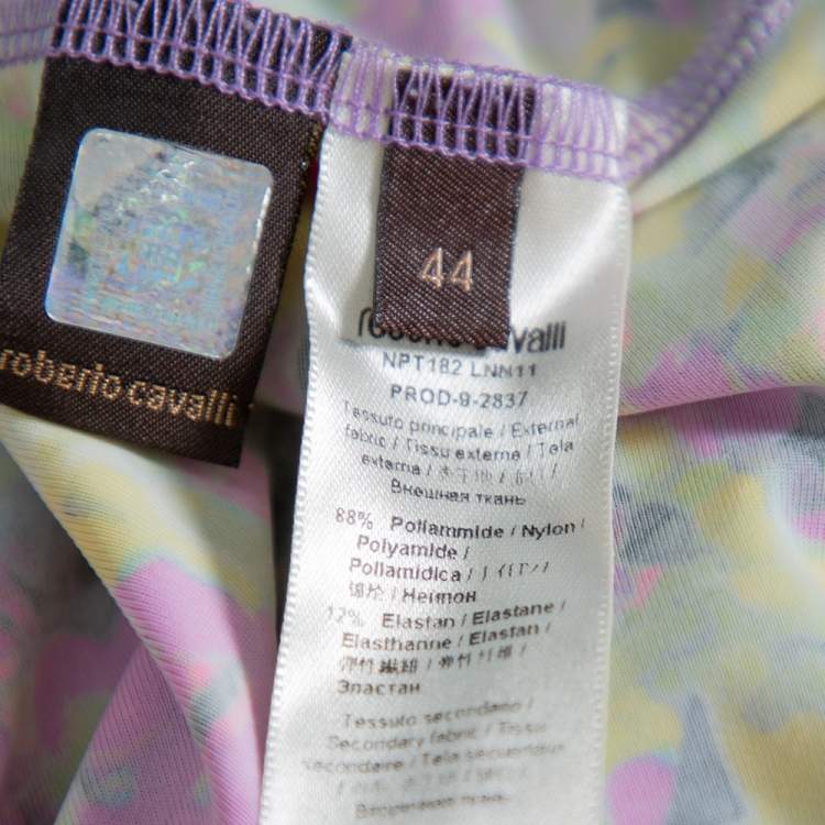 Pre Owned Roberto Cavalli Multicolor Printed Jersey Brooch Detail Dress M