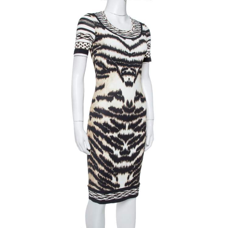 Pre Owned Roberto Cavalli Multicolor Knit Animal Printed Midi Dress S