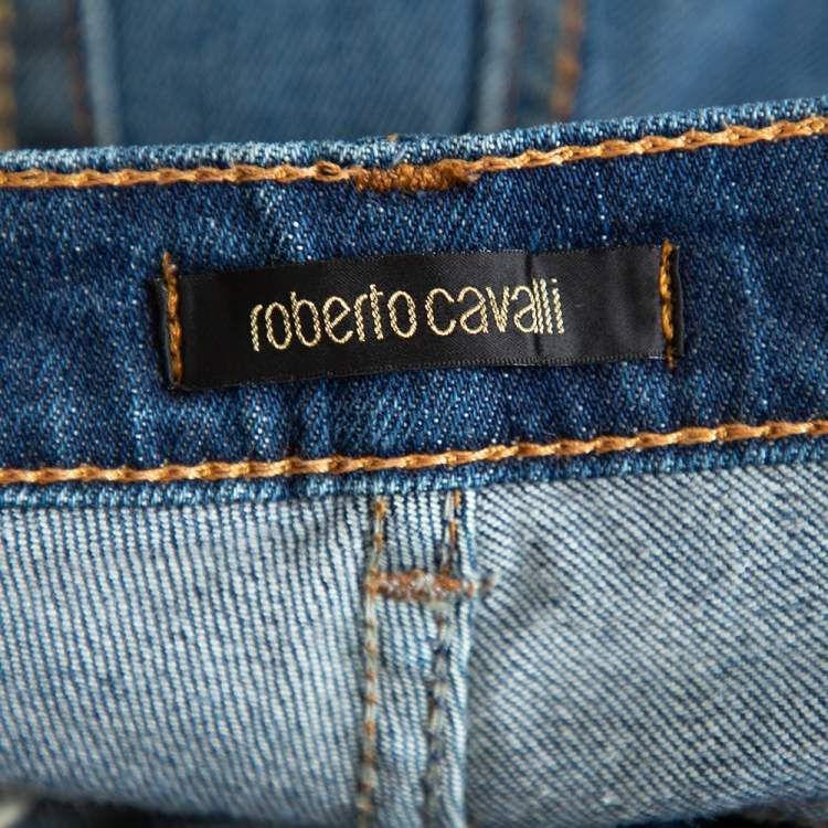 Pre Owned Roberto Cavalli Blue Medium Washed Denim Straight Leg Jeans L