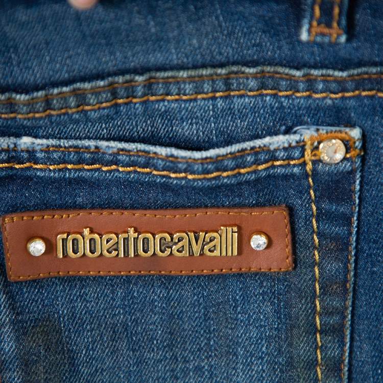 Pre Owned Roberto Cavalli Blue Medium Washed Denim Straight Leg Jeans L