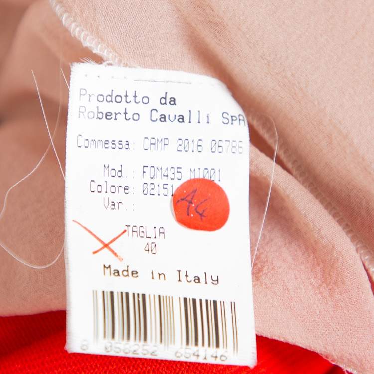 Pre Owned Roberto Cavalli Red Pointelle Knit Ruffle Trim Maxi Dress S