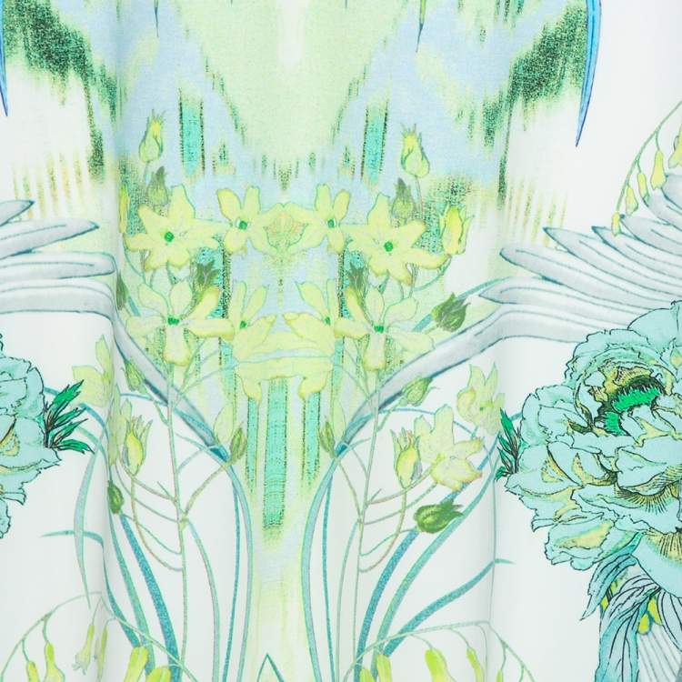 Pre Owned Roberto Cavalli Light Green Printed Jersey Maxi Skirt L