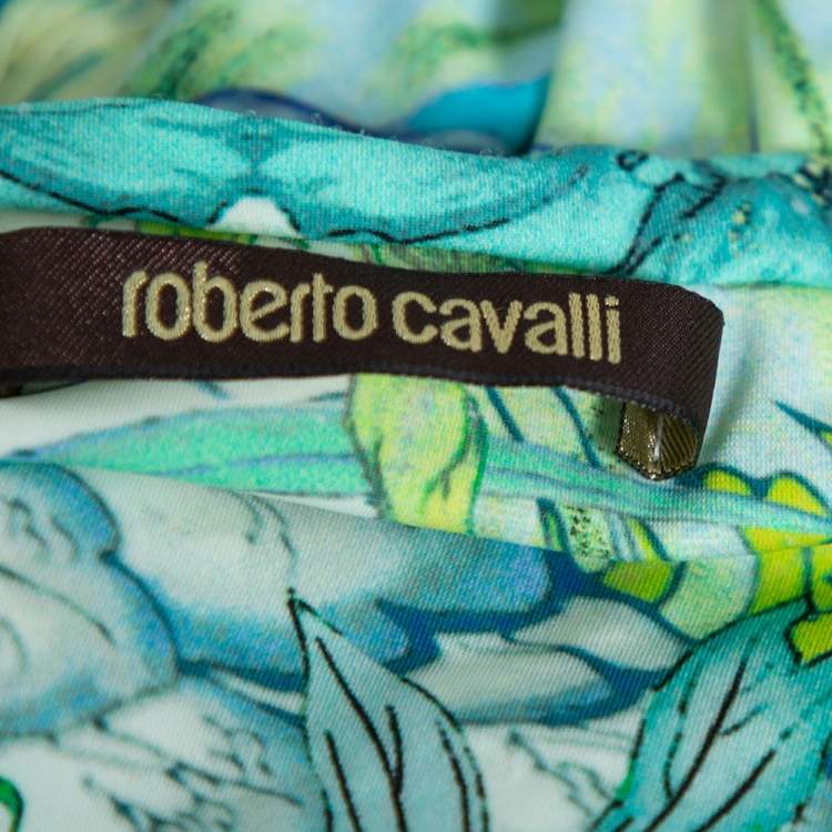 Pre Owned Roberto Cavalli Light Green Printed Jersey Maxi Skirt L