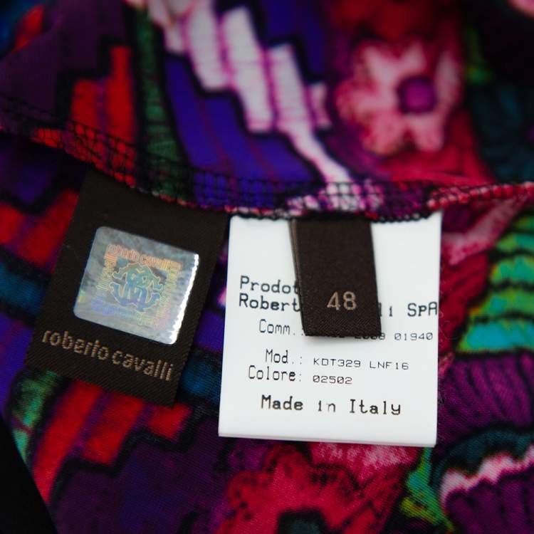 مملوكة مسبقًا Roberto Cavalli Black Floral Printed Knit Maxi High Waist Skirt L