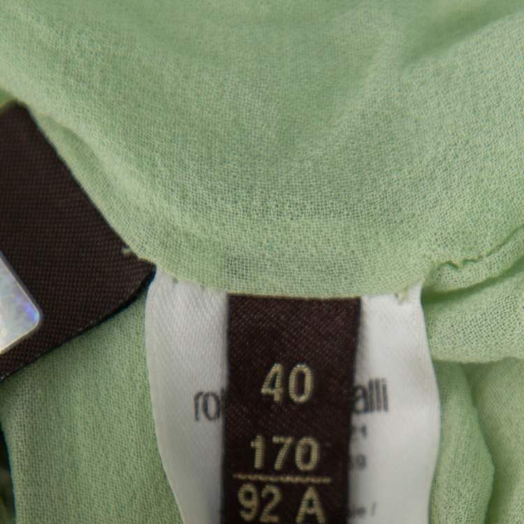 Pre Owned Roberto Cavalli Pastel Green Bead Embellished Silk Plunge Neck Mini Dress S