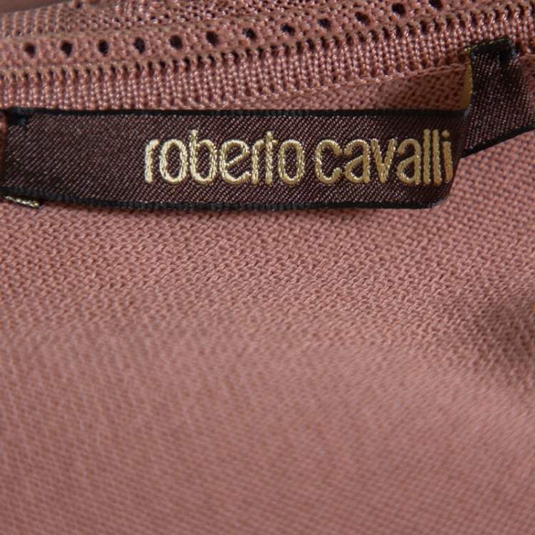 Pre Owned Roberto Cavalli Blush Pink Wool Floral Print Sleeve Detail Drop Waist Tunic S 