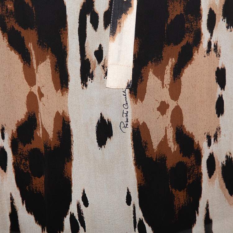 Pre Owned Roberto Cavalli Beige Animal Print Elasticized Waist Kaftan Top S