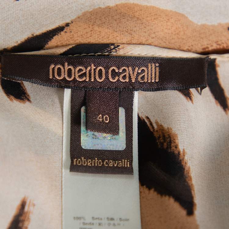Pre Owned Roberto Cavalli Beige Animal Print Elasticized Waist Kaftan Top S