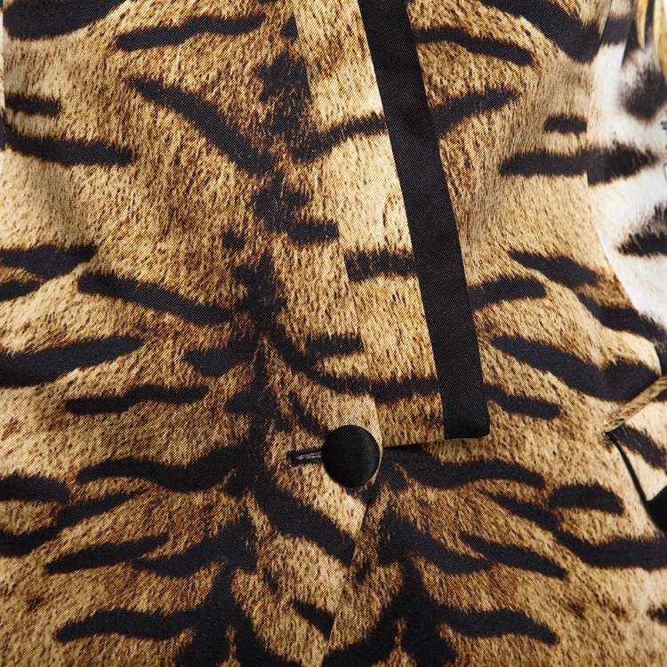 Pre Owned Roberto Cavalli Beige Animal Print Silk Tailored Blazer S
