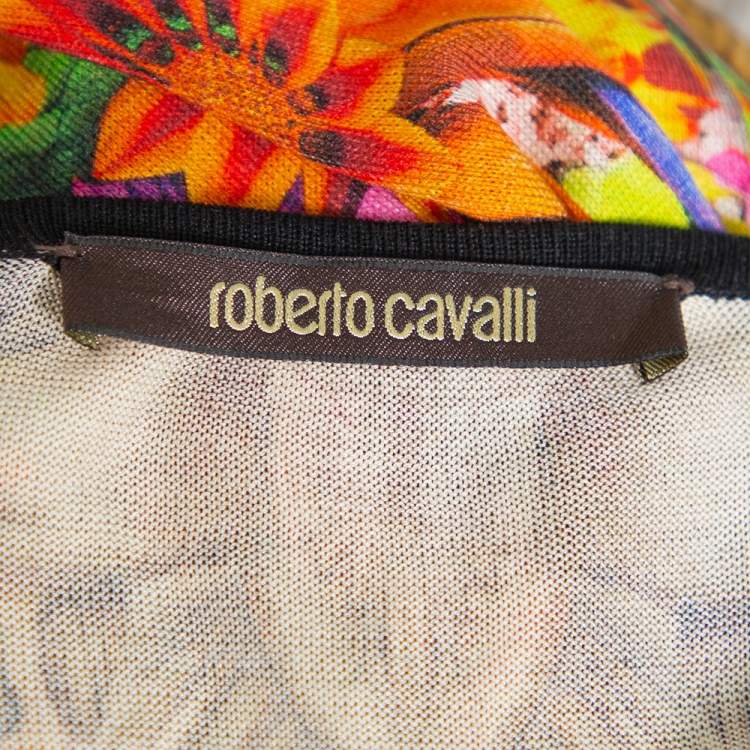 Pre Owned Roberto Cavalli Multicolor Floral Printed Silk Button Front Cardigan M