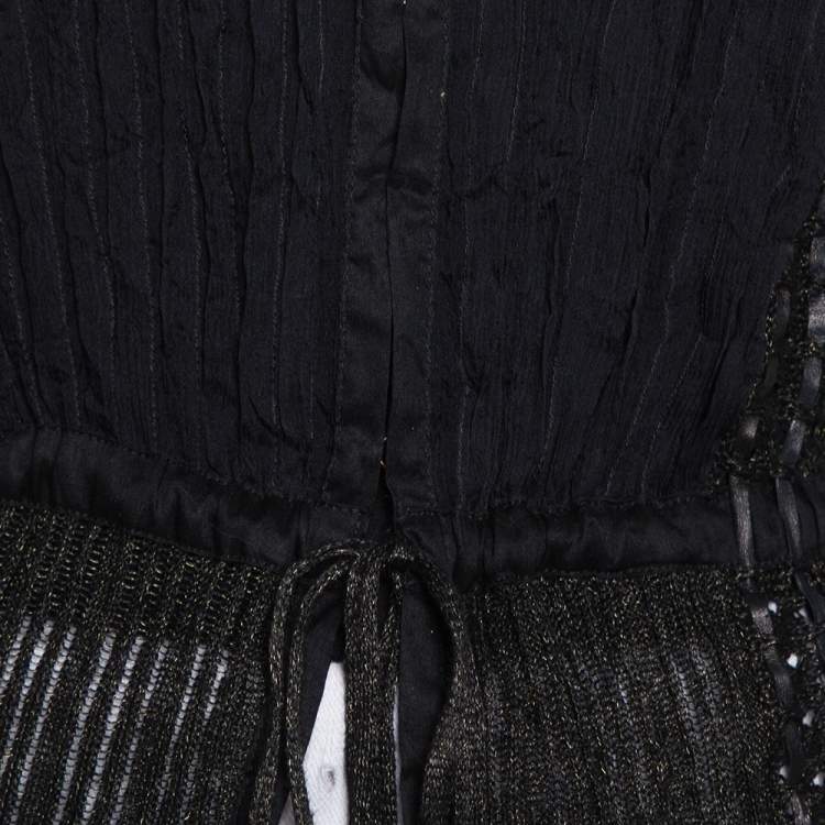 Pre Owned Roberto Cavalli Black Lurex Knit Pintuck Detail Sheer Top M