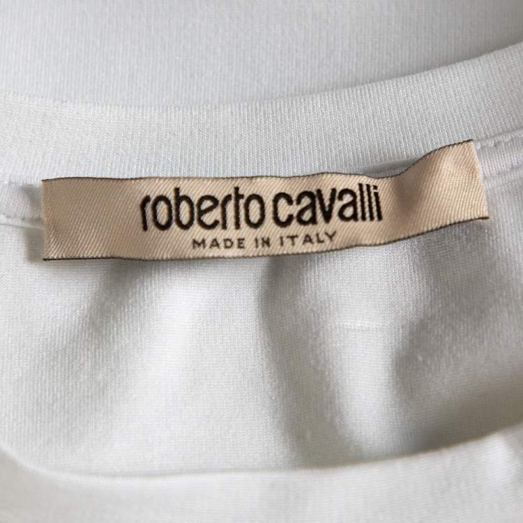 Pre Owned Roberto Cavalli White Firenze Printed T-Shirt Dress M