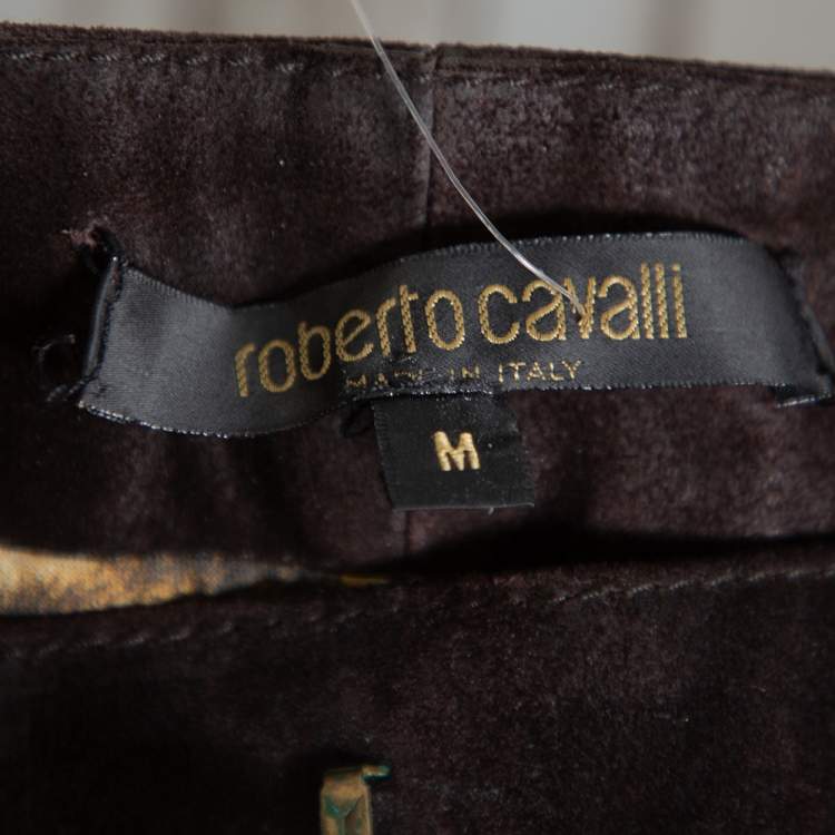 Pre Owned Roberto Cavalli Brown Leather Vintage Cropped Trousers M