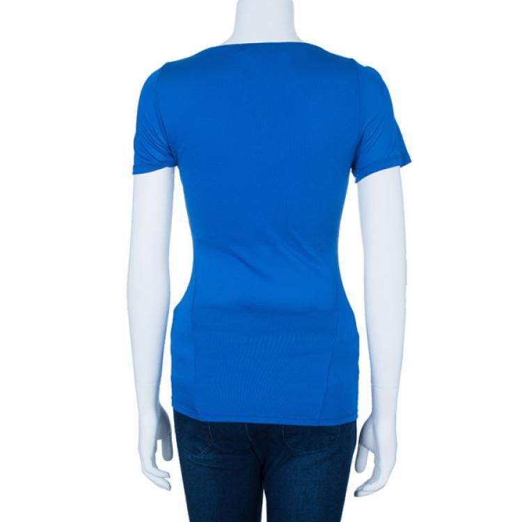 Pre Owned Roberto Cavalli Blue Stretch Jersey Top S