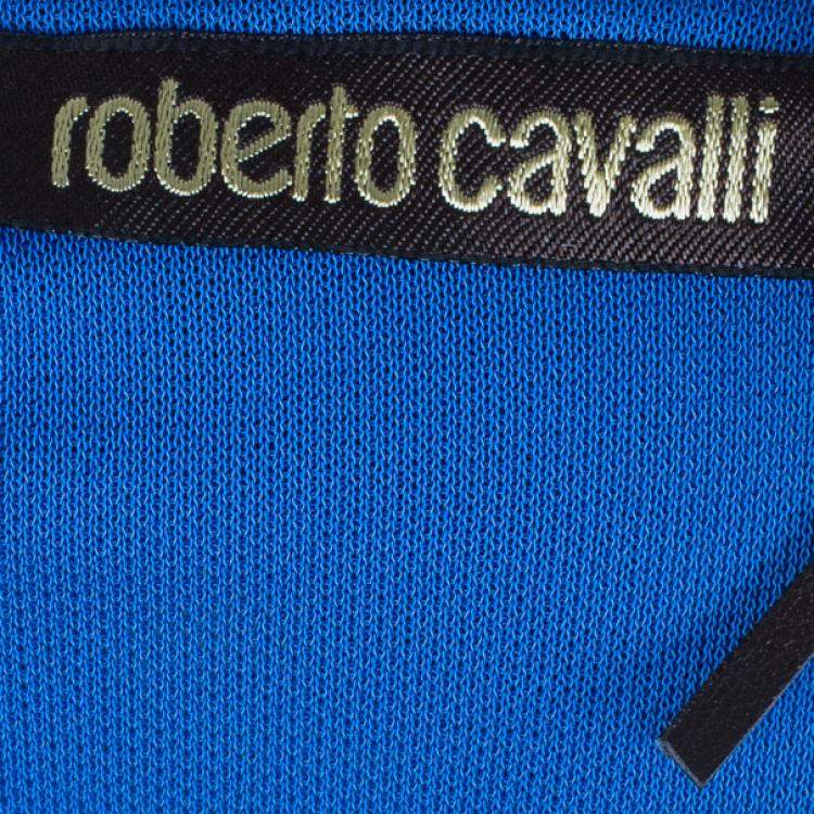 Pre Owned Roberto Cavalli Blue Stretch Jersey Top S