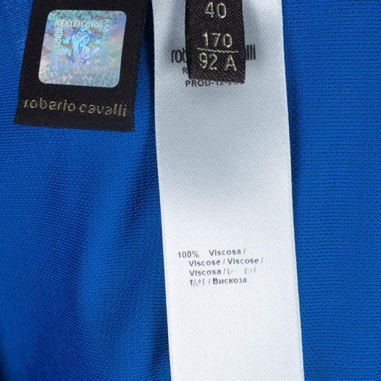 Pre Owned Roberto Cavalli Blue Stretch Jersey Top S