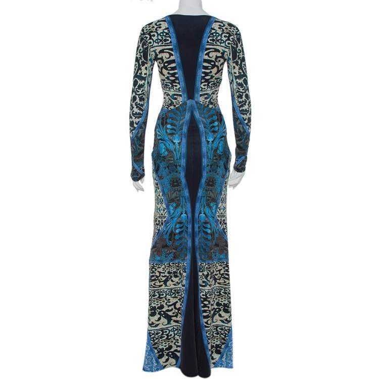 Pre Owned Roberto Cavalli Multicolor Printed Jersey V-Neck Long Dress S