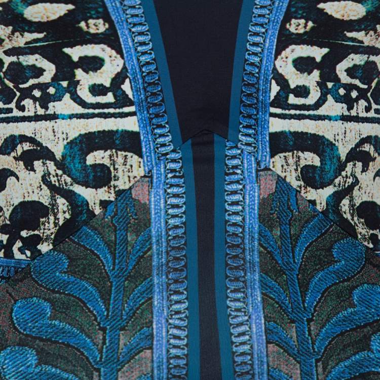 Pre Owned Roberto Cavalli Multicolor Printed Jersey V-Neck Long Dress S