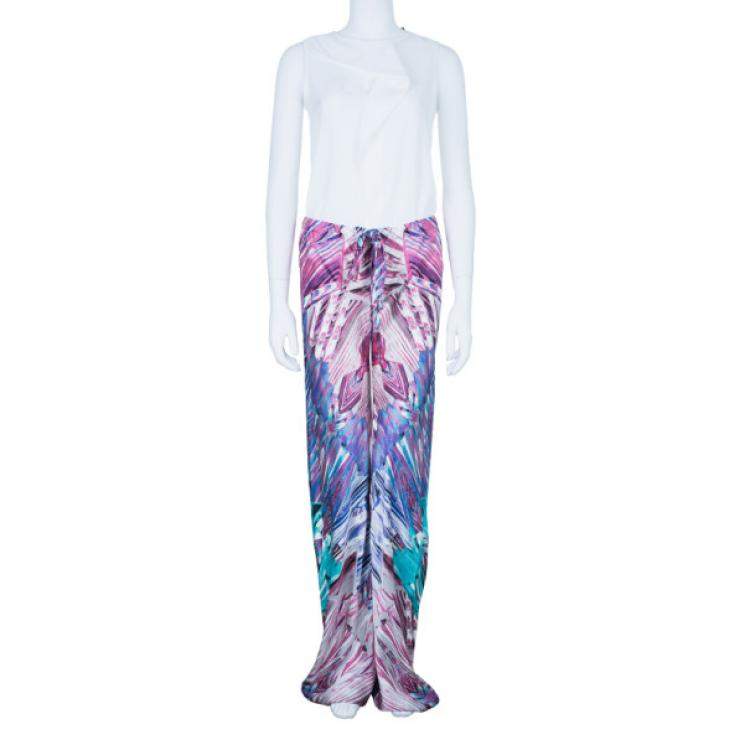 Pre Owned Roberto Cavalli Pink Hued Silk Palazzo Pants S