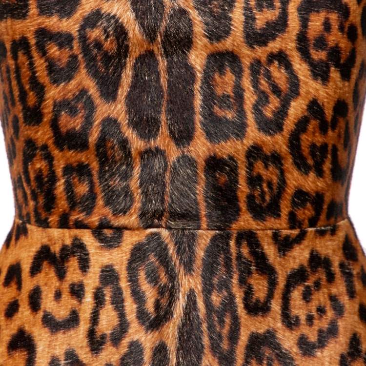 Pre Owned Roberto Cavalli Brown Animal Print Fur & Leather Trim Strapless Corset Top S