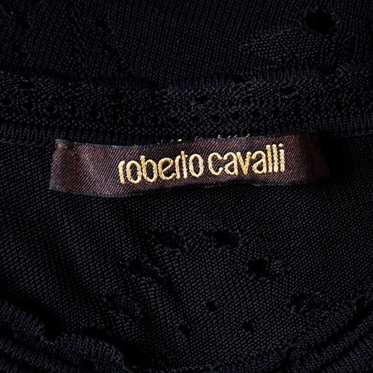 Pre Owned Roberto Cavalli Black Perforated Knit Tank Top S