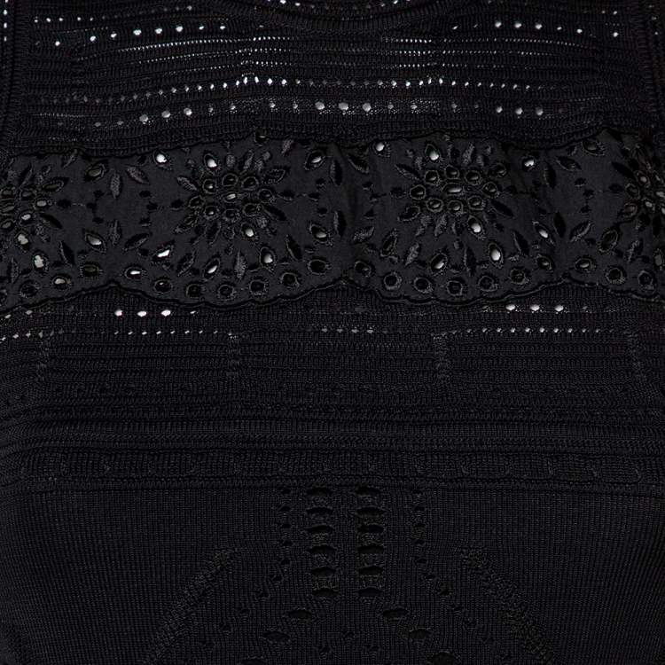 Pre Owned Roberto Cavalli Black Perforated Knit Tank Top S