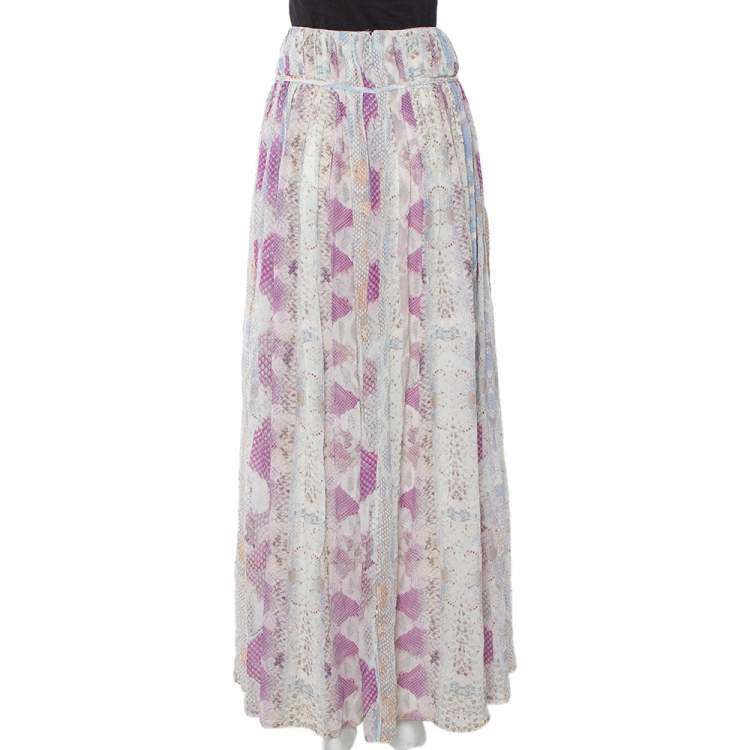 مملوكة مسبقًا Roberto Cavalli Multicolor Snakeskin Printed Silk Maxi Skirt L
