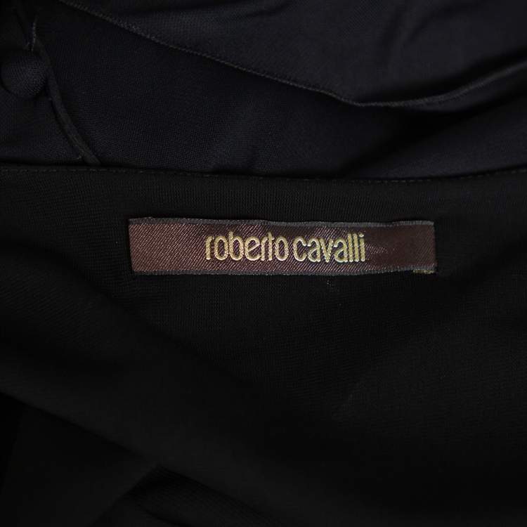 Pre Owned Roberto Cavalli Black Knit Ruffled Maxi Wrap Dress S