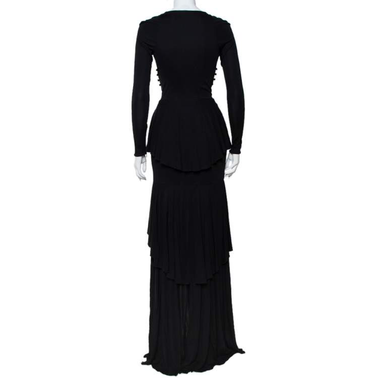 Pre Owned Roberto Cavalli Black Knit Ruffled Maxi Wrap Dress S