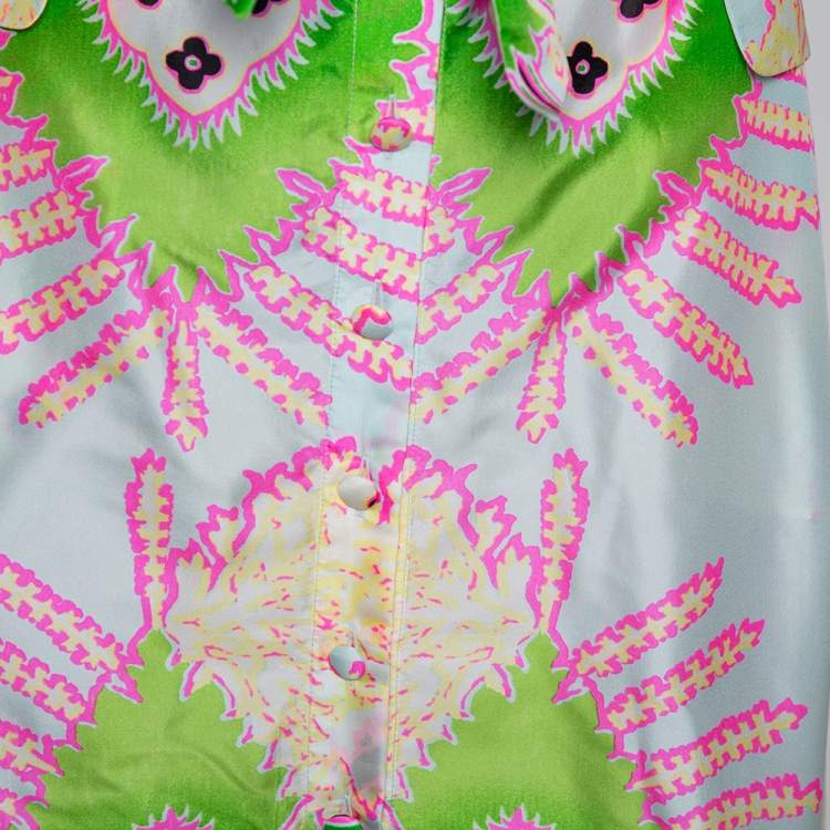 Pre Owned Roberto Cavalli Multicolor Abstract Printed Silk Ruffled Maxi Skirt M