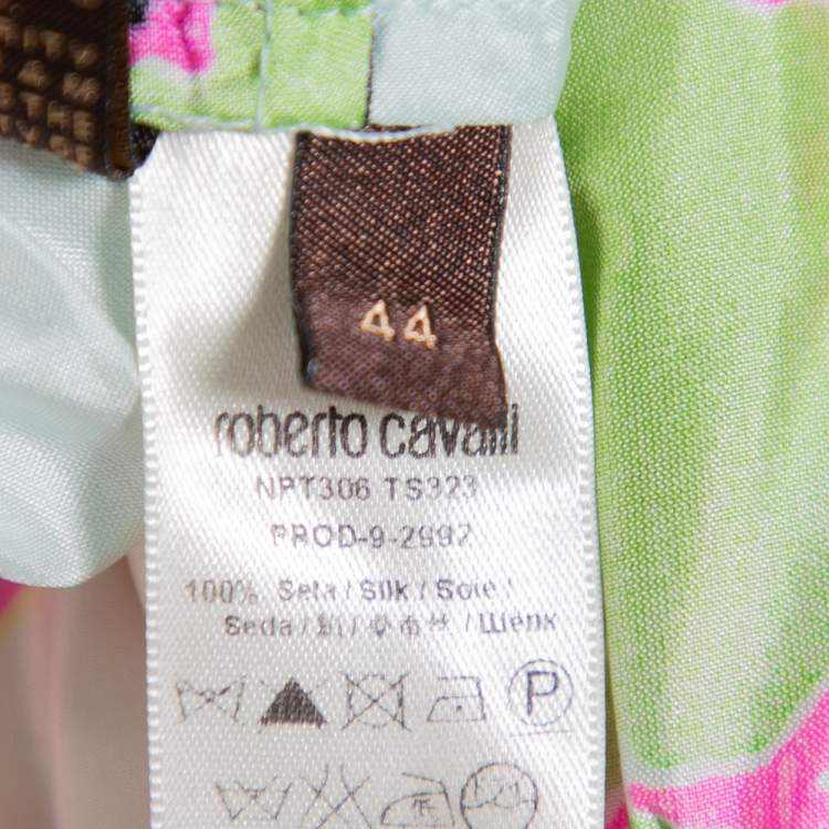 Pre Owned Roberto Cavalli Multicolor Abstract Printed Silk Ruffled Maxi Skirt M
