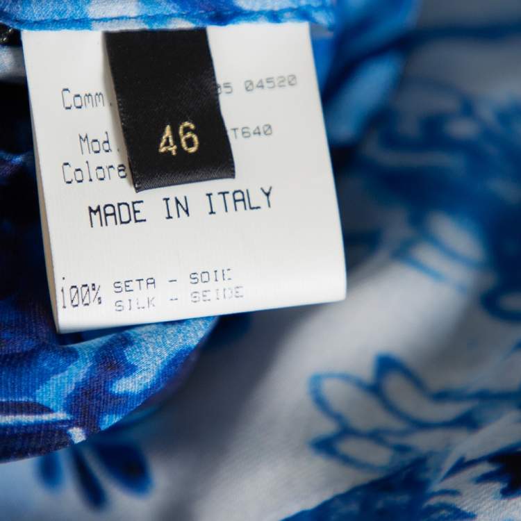Pre Owned Roberto Cavalli Blue Printed Silk Belted Maxi Dress L