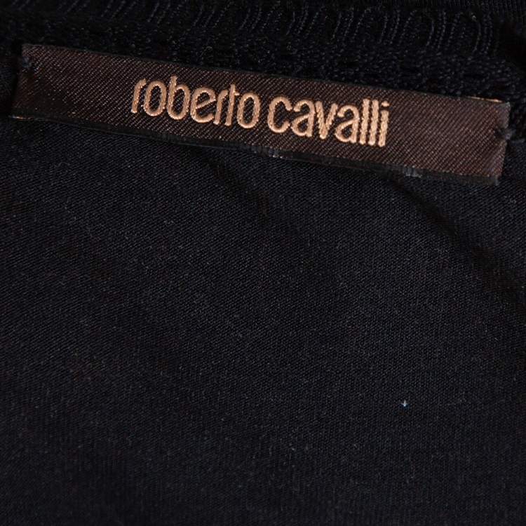 Pre Owned Roberto Cavalli Black Bead & Sequin Embellished Knit Scoop Neck Top S